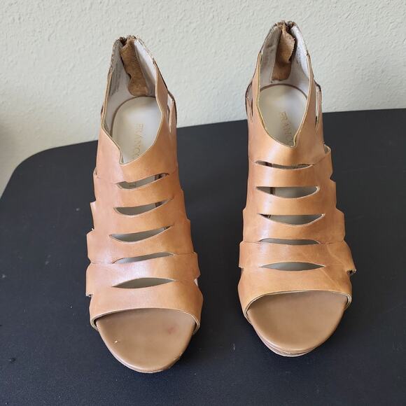 Franco Sarto Womens L-Crest 47405250 Tan Back Zip Gladiator‎ Cone Heels Size 8 M - Picture 2 of 7